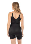 Open Bust Bodysuit Shaper with Targeted Double Front Panel Mid Thigh Short Black