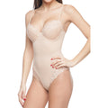 Body Beautiful Smooth and Silky Bodysuit Shaper with Built-in Wire Bra and Sexy Lace Trims Nude