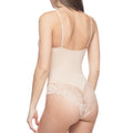 Smooth and Silky Bodysuit Shaper with Built-in Wire Bra and Sexy Lace Trims Nude - Plus Sizes