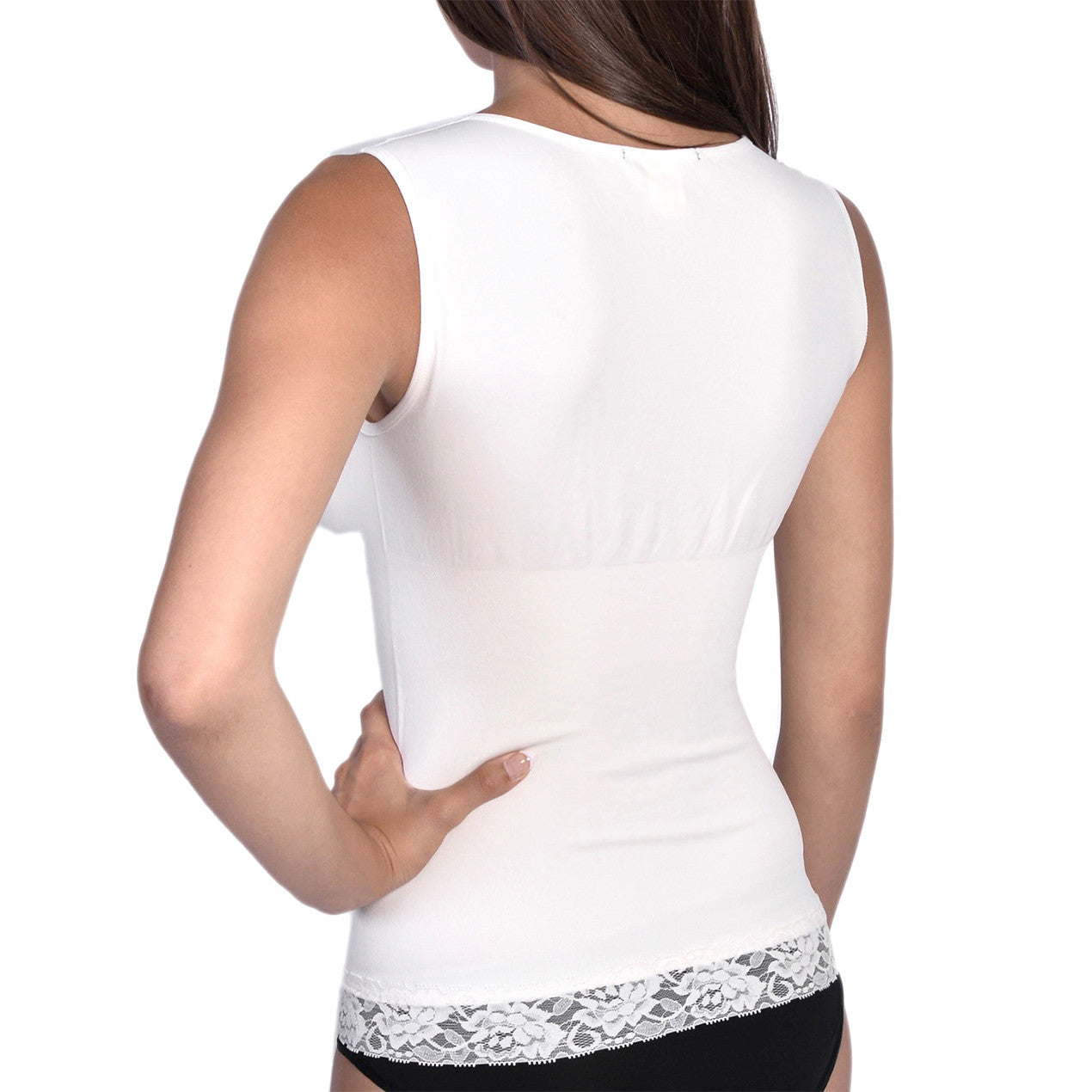 Seamless Shaping Tank Top with Lace Detail Ivory