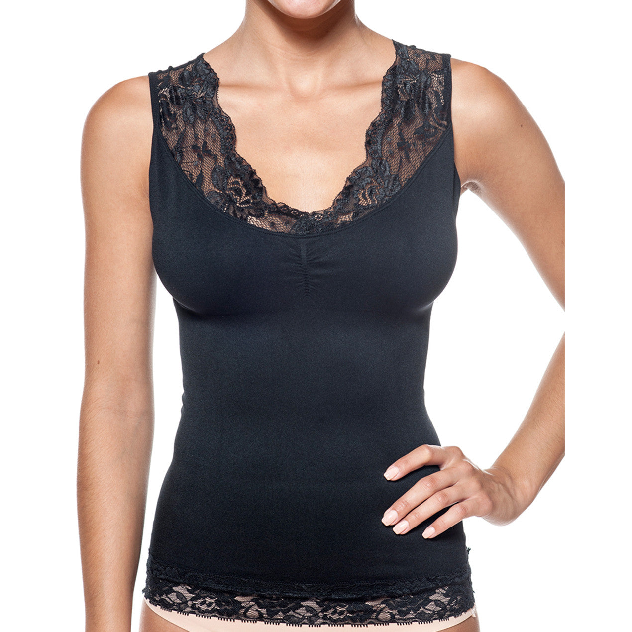 Seamless Shaping Tank Top with Lace Detail Black –