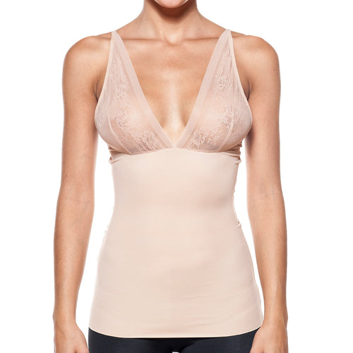 Body Beautiful Women's Smooth and Silky Slimming Top with Sexy Lace Nude