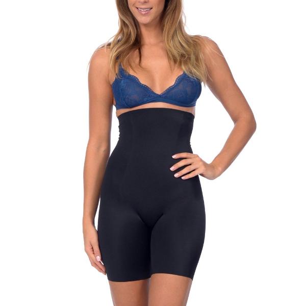 Extra Hi Waist Long Boy Leg Shaper with Targeted Double Front Panel Black