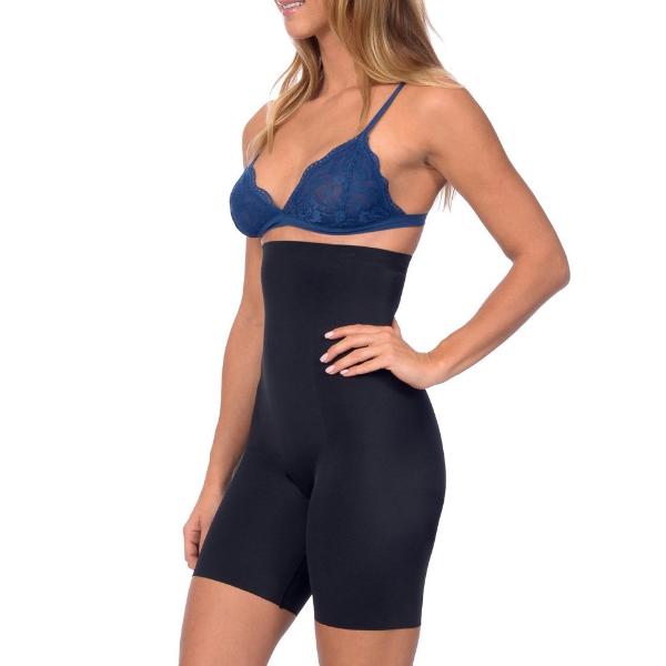 Extra Hi Waist Long Boy Leg Shaper with Targeted Double Front Panel Black