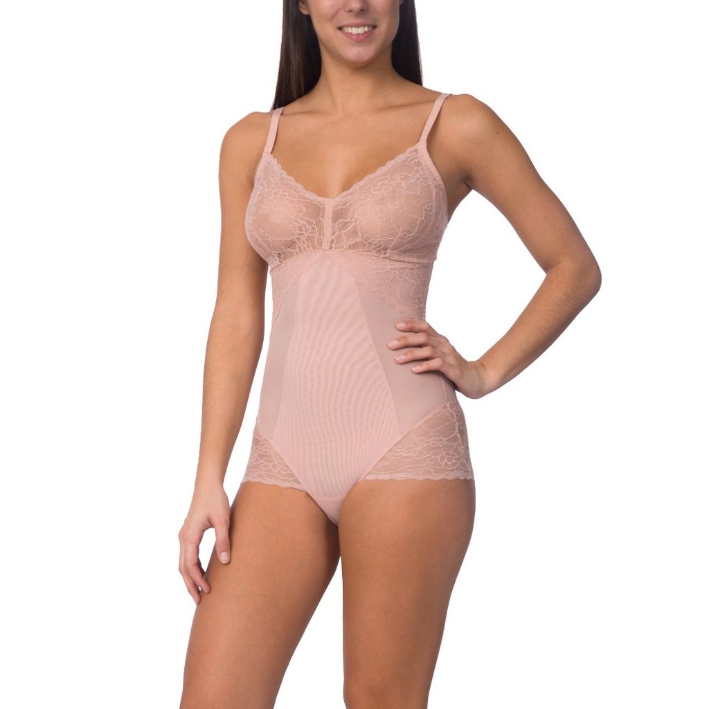 Body Beautiful Smooth and Silky Bodysuit Shaper with Built-in Wire Bra and  Sexy Lace Trims Nude