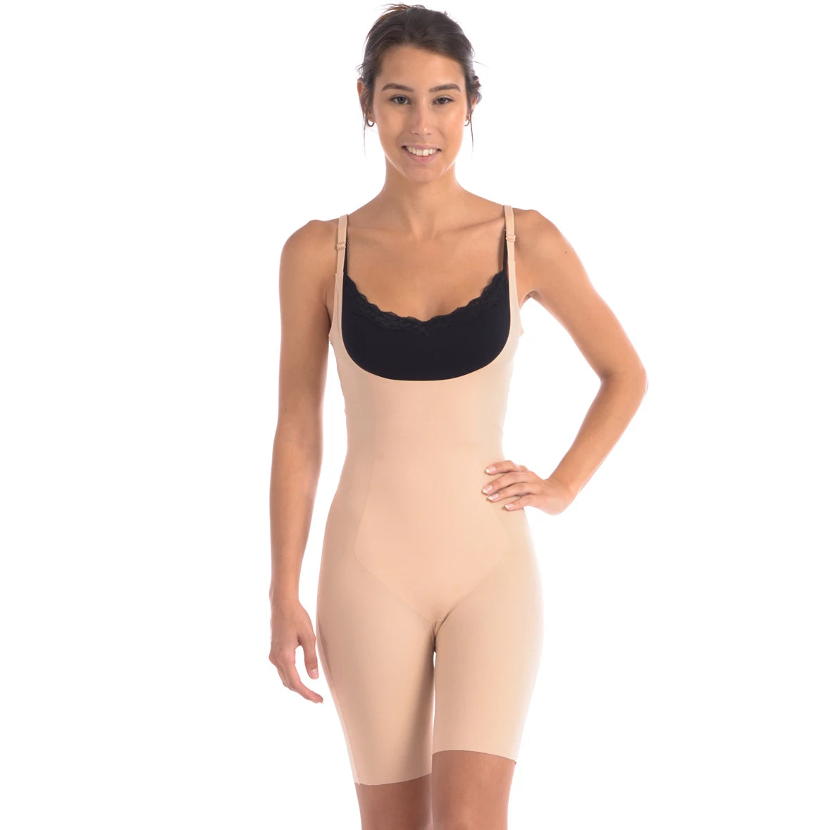 Wear Your Own Bra Bodysuit Shaper with Targeted Double Front Panel Bla –