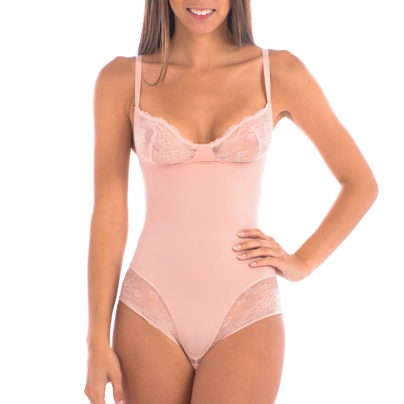 Bodysuit Shaper With Sexy Lace Detail Blush –